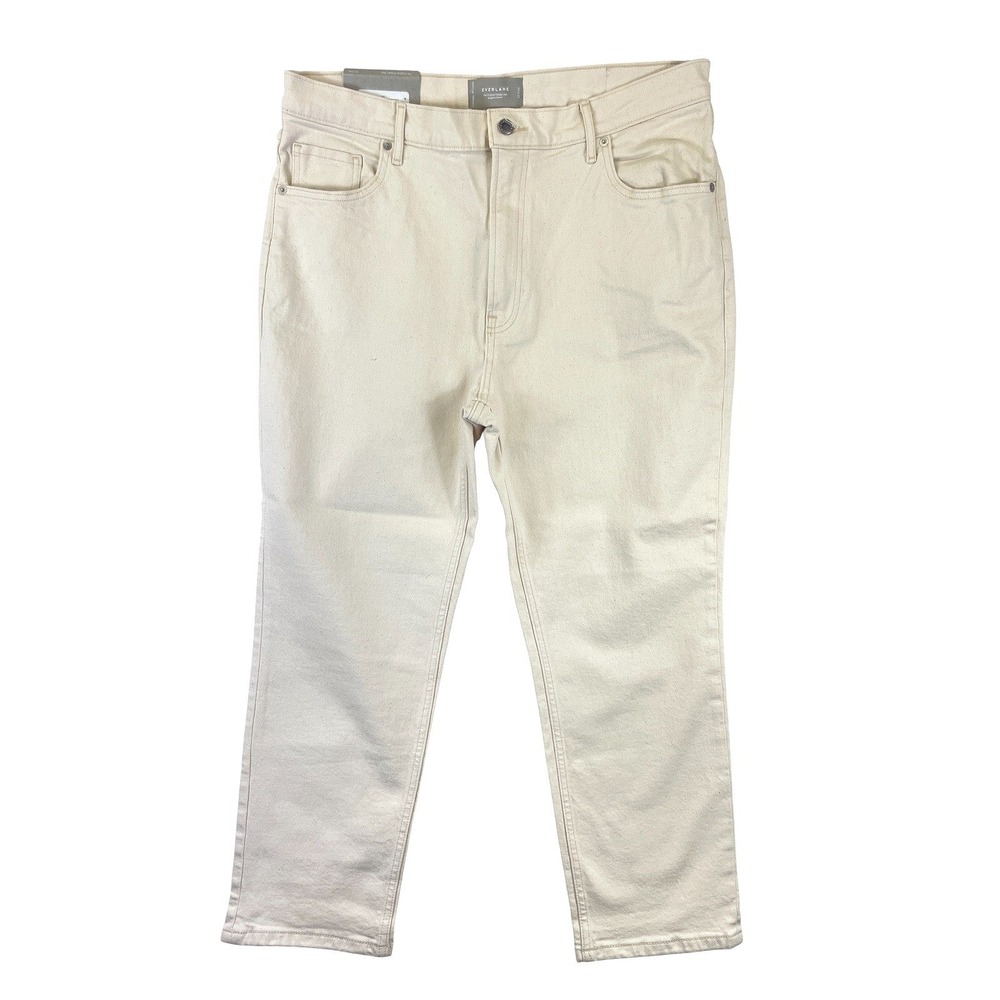 Everlane Original Cheeky Straight Jeans Womens 33 Crop Cream Denim High Rise NWT